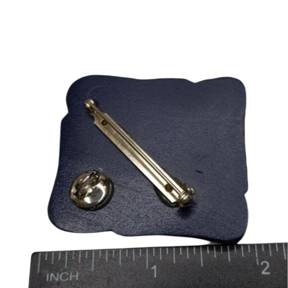 Handcrafted Navy Blue Geometric Pin Brooch W/ Dual Fasteners & Textured Design - Picture 2 of 3